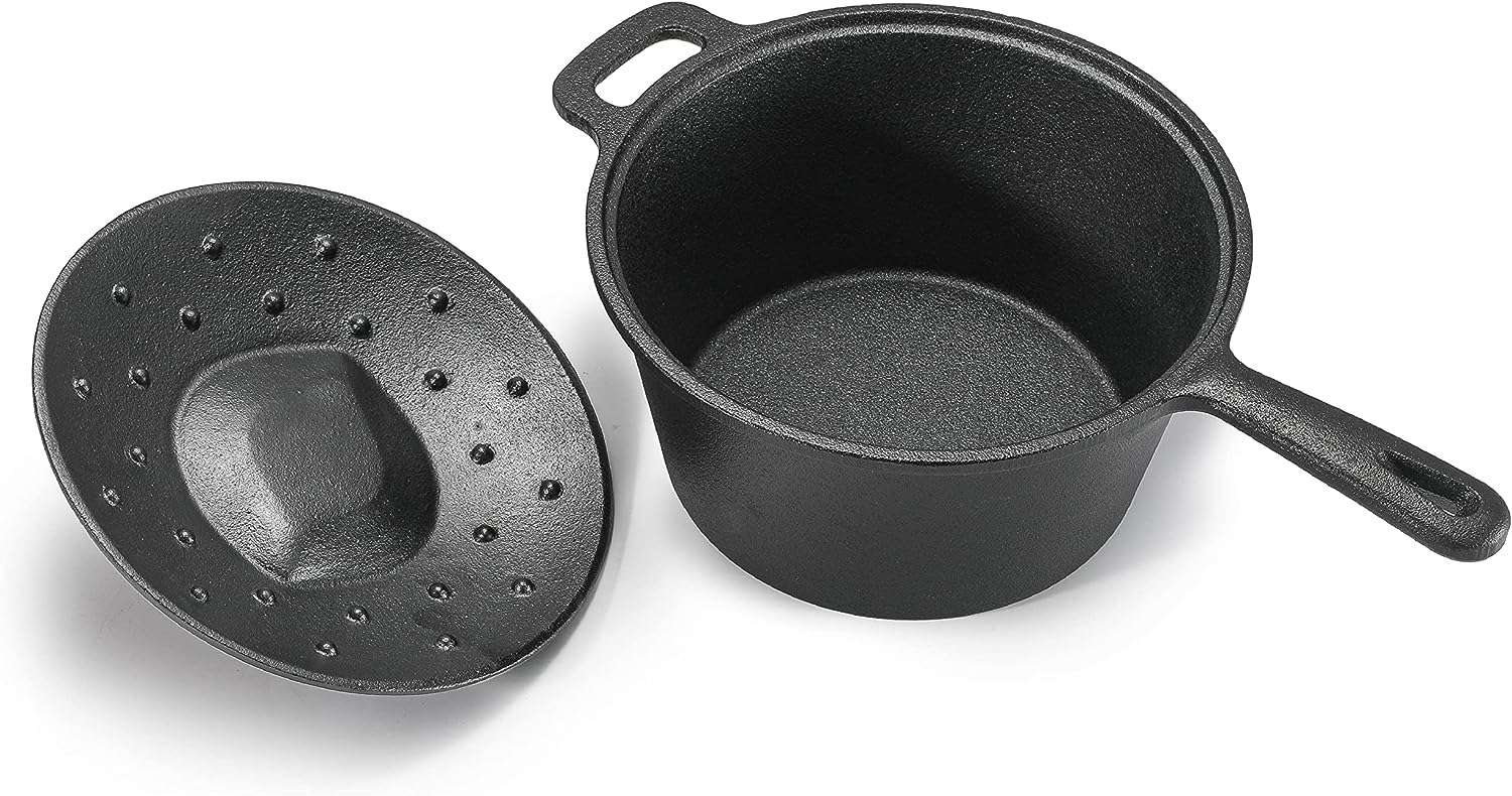 2 Quart Cast Iron Saucepan with Lid and Looped Handle