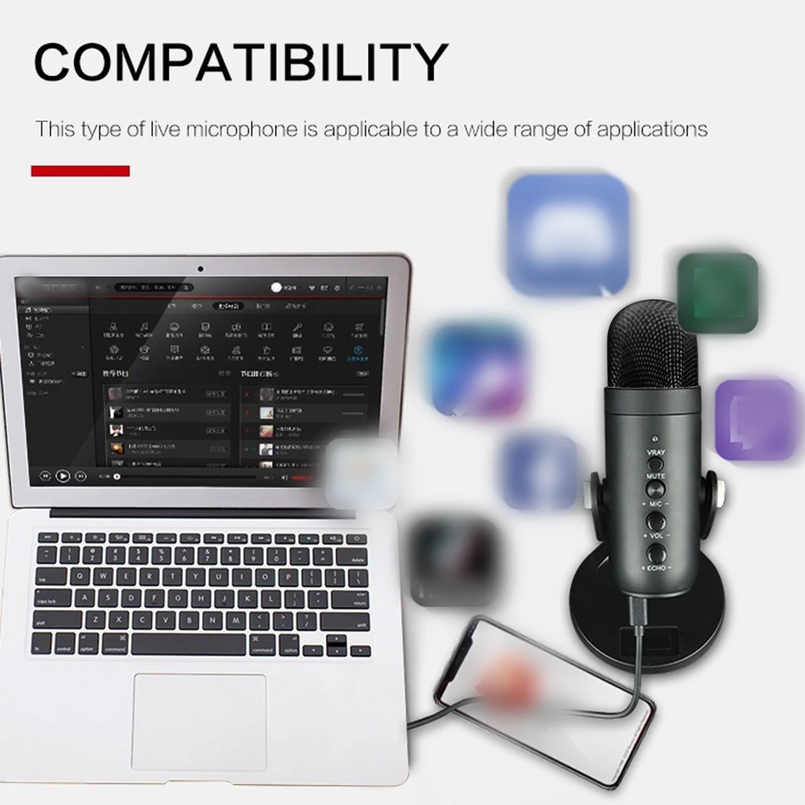 USB Computer Microphone with Noise Cancelling and Mute Button