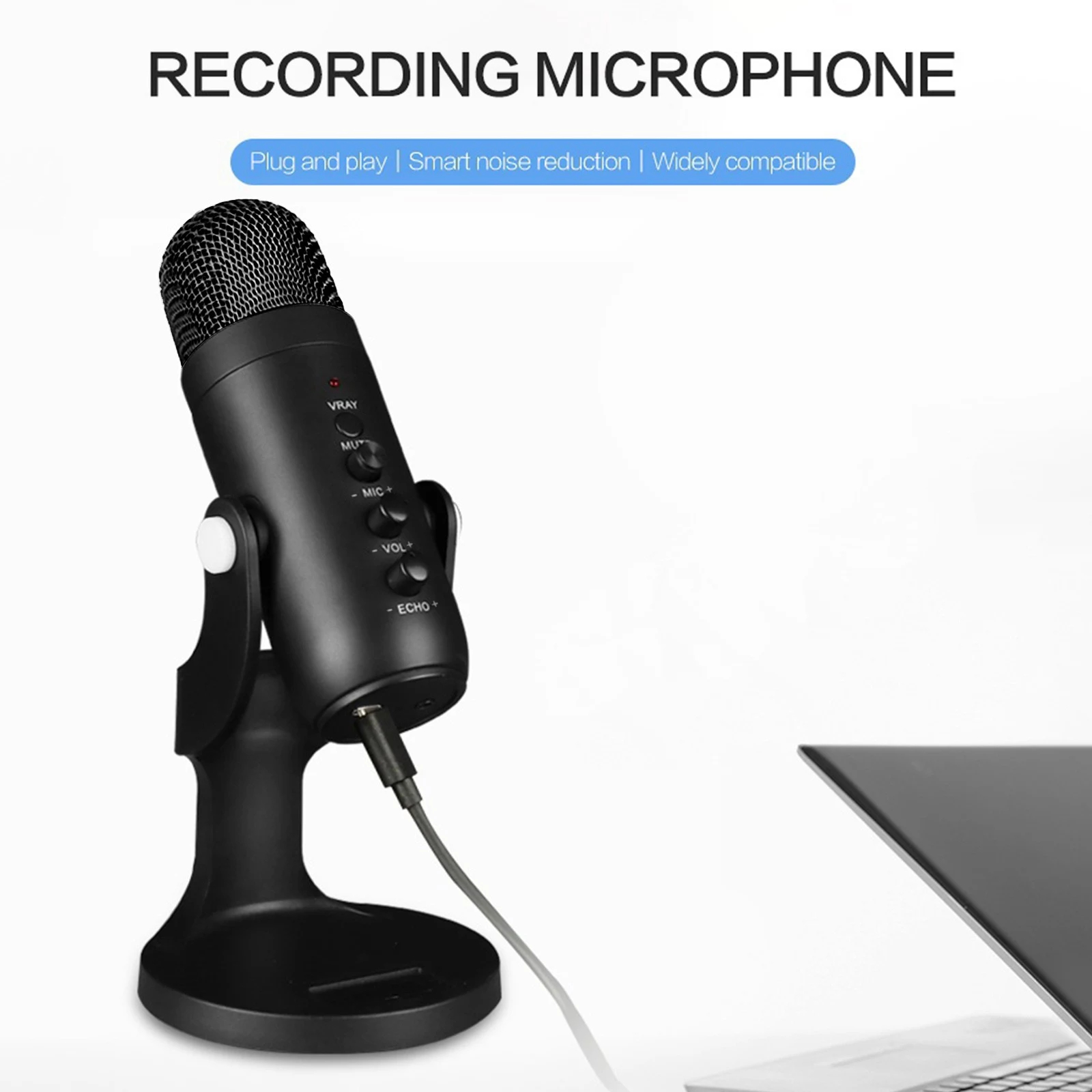 USB Computer Microphone with Noise Cancelling and Mute Button