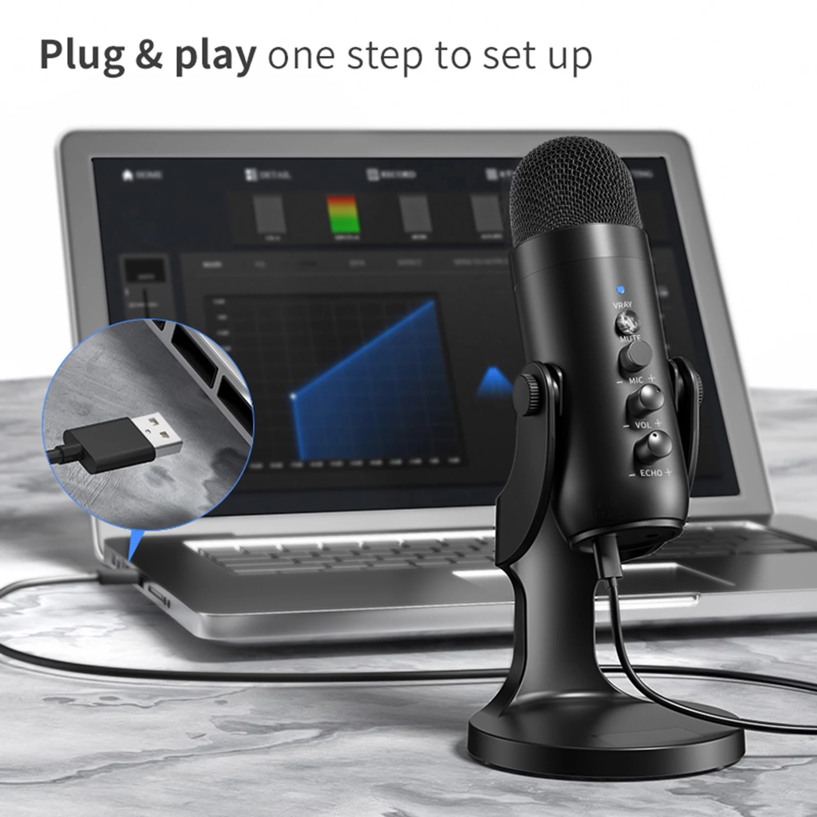 USB Computer Microphone with Noise Cancelling and Mute Button