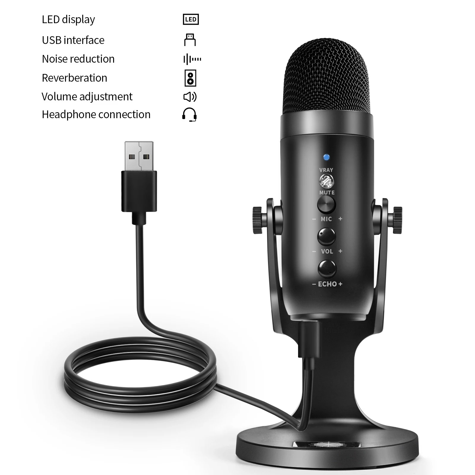 USB Computer Microphone with Noise Cancelling and Mute Button