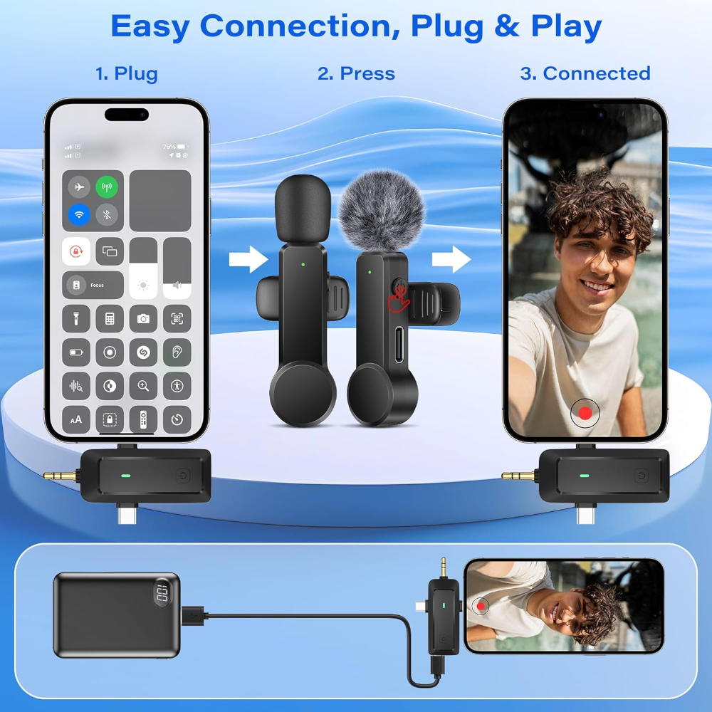 Wireless Lavalier Microphone for iPhone Android Camera